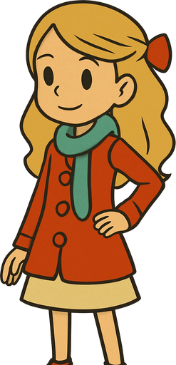 12yo blonde girl in professor Layton game style.
In-Game asset.  2d.  High contrast.  No shadows