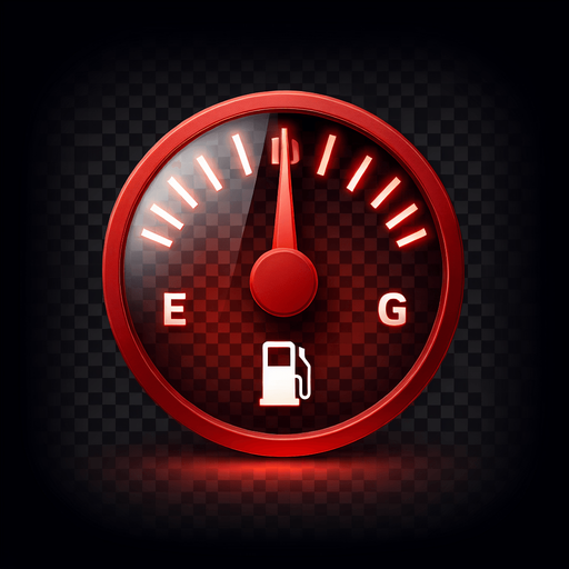 Red fuelindicator's gauge. Transparent image from front view.