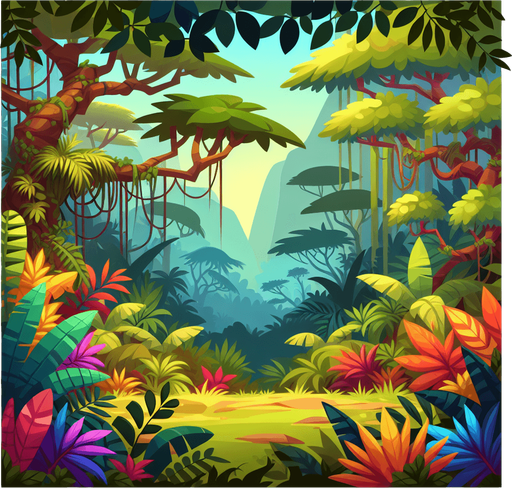 jungle.
Single Game Texture.  In-Game asset.  2d.  Blank background.  High contrast.  No shadows