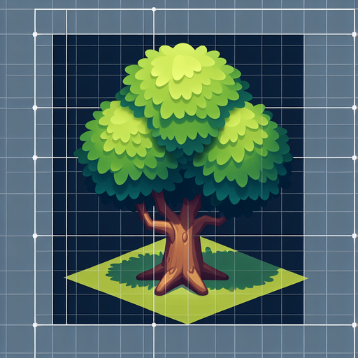 Tree Single Game Texture. In-Game asset. 2d. Blank background. High contrast. No shadows.