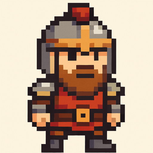 Genera una imagen de un guerrero pixel, sin armas, y que tenga la cabeza un poco más grande que el cuerpo tipo pixel.
In-Game asset.  2d.  High contrast.  No shadows