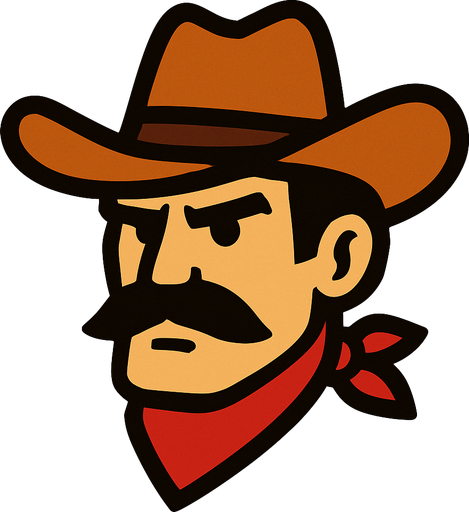 2d cowboy character head.
In-Game asset.  2d.  High contrast.  No shadows