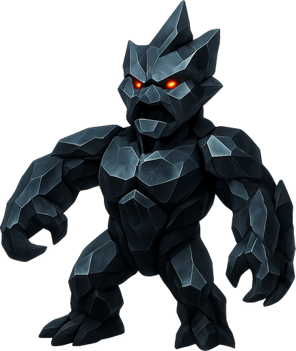 a giant realistic monster made out of obsidian. No background. Transparent background. Blank background. No shadows. 2d. In-Game asset. flat