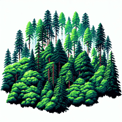 pixelart of forest background.
White background, high contrast, shadowless.