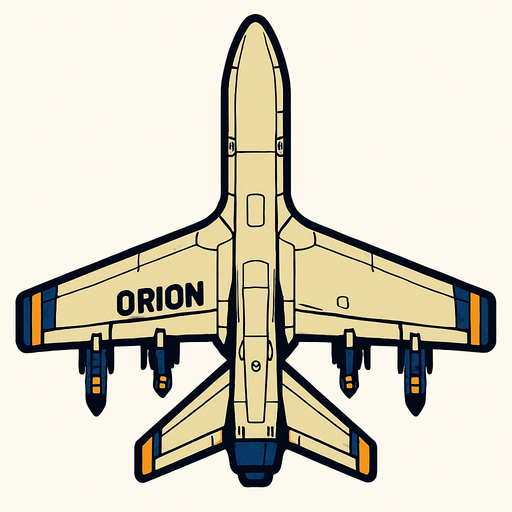 A Orion fighter UAV..
In-Game asset.  2d.  High contrast.  No shadows. Top down view