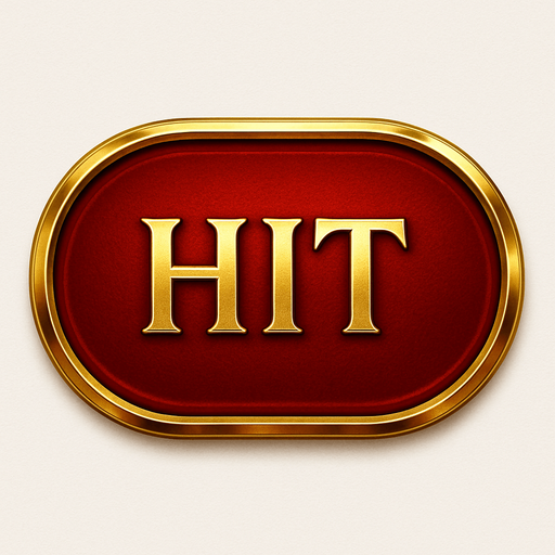 Crea un asset visual para el botón 'HIT' (Pedir Carta) para la mesa de Blackjack de lujo.

Objetivo: Un botón claro y elegante que permita al jugador pedir otra carta, coherente con la opulencia del casino.

Diseño:

Forma: Óvalo o rectángulo con bordes suaves, prominente y fácil de pulsar.

Texto Central: La palabra 'HIT' (o 'PEDIR') en mayúsculas, con tipografía audaz, limpia y elegante de casino.

Color: Base en un color que transmita acción, como un rojo rubí vibrante o un naranja ámbar, con acabado metálico o pulido.

Borde: Un borde brillante en dorado o plateado.

Efectos (si Upit lo permite):

Sutil efecto de relieve o biselado para darle profundidad.

Un ligero brillo o resplandor que lo haga destacar.

Textura que simule metal pulido o un material lujoso.

Fondo: Asset independiente con fondo transparente..
In-Game asset.  2d.  High contrast.  No shadows