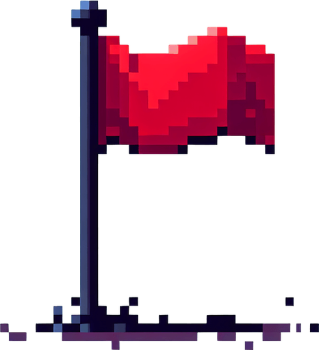 pixel art of a red flag on a tall pole.
Single Game Texture. In-Game asset. 2d. Blank background. High contrast. No shadows.