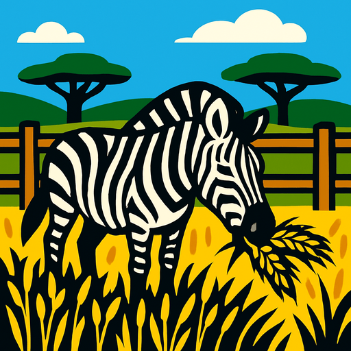 plains zebra feeding wheat in zebra exhibit.
In-Game asset.  2d.  High contrast.  No shadows