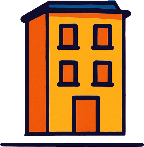 cloudy sunny building background.
In-Game asset.  2d.  High contrast.  No shadows