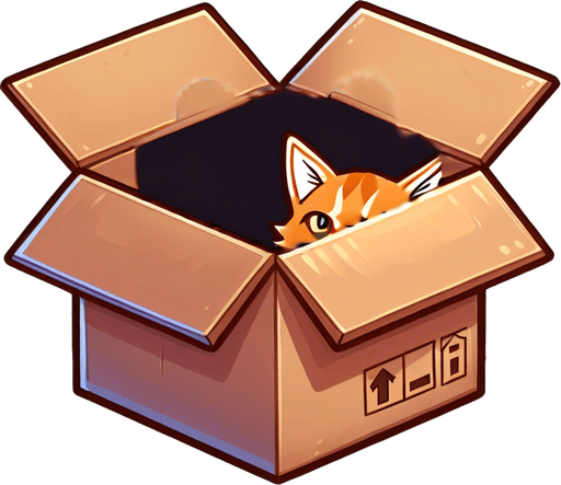 cute Chibi ginger cat look from the box into the camera. Cheeky, happy.