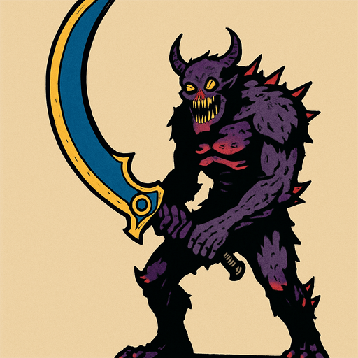 It's a scary monster, it has a 50-meter sword in its hand, it looks like the full moon sword in the game Metin2..
In-Game asset.  2d.  High contrast.  No shadows