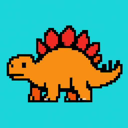 Make it 8 bit style dinosaur stegosaurus  cartoon character.
In-Game asset.  High contrast.  No shadows