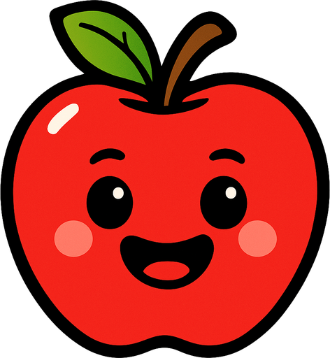 Apple with face.
In-Game asset.  2d.  High contrast.  No shadows