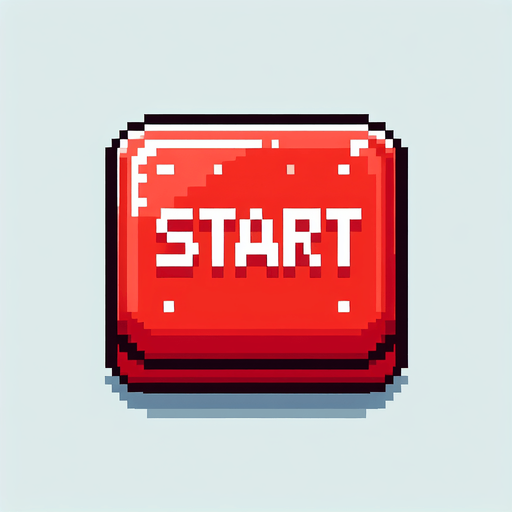 A start button. rectangular. text says "start". pixel art style. red and white..
Single Game Texture. In-Game asset. 2d. Blank background. High contrast. No shadows.