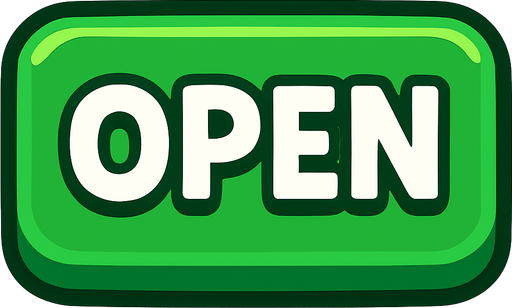 A green Open button.
In-Game asset.  2d.  High contrast.  No shadows