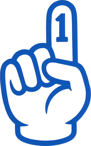 Medium white blue outline on a white finger saying 1 in the middle.
In-Game asset.  2d.  High contrast.  No shadows