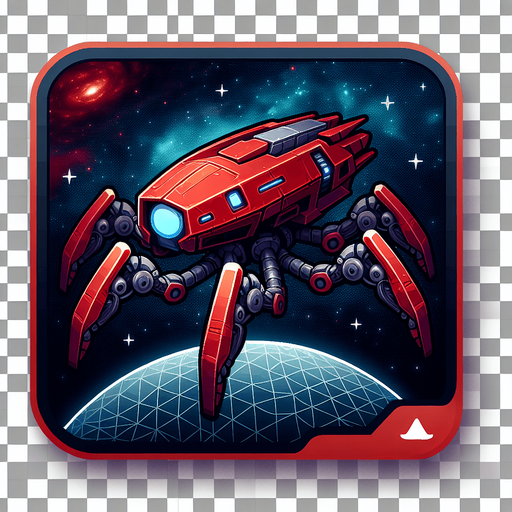 Uma nave vermelha com patas de aranha de ferro intergalactico fundo png.
Single Game Texture. In-Game asset. 2d. Blank background. High contrast. No shadows.