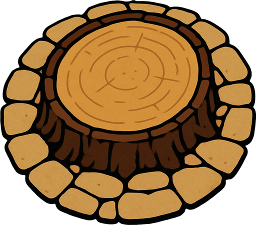 oval kütük küçük bir meydan gibi üstten görünümlü.
In-Game asset.  2d.  High contrast.  No shadows