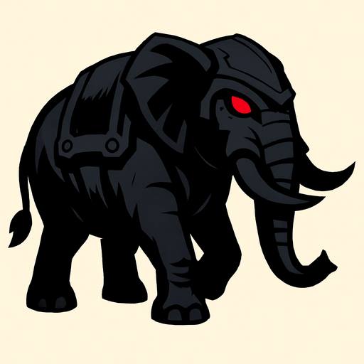 Black war elephant with red eyes.
In-Game asset.  2d.  High contrast.  No shadows