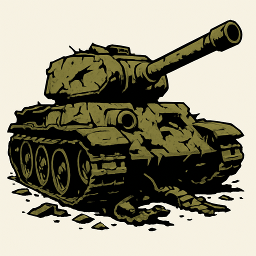 Old abandoned, broken tank.
In-Game asset.  2d.  High contrast.  No shadows