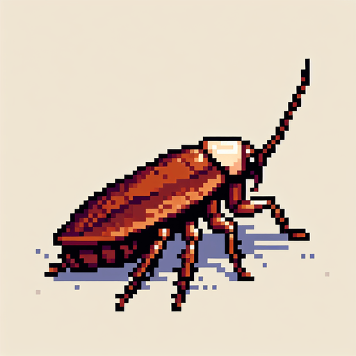 Genera una cucaracha de color marron que se vea solo de perfil mirando a la izquierda en pixel art.
Single Game Texture.  In-Game asset.  2d.  Blank background.  High contrast.  No shadows