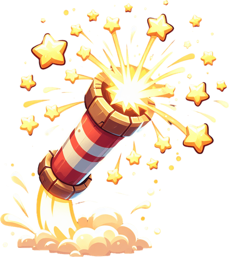 a magic crackers boom effect.
Single Game Texture.  In-Game asset.  2d.  Blank background.  High contrast.  No shadows