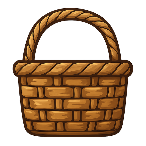 A basket.
Single Game Texture.  In-Game asset.  2d.  Blank background.  High contrast.  No shadows