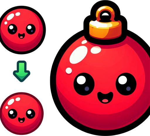 Perfectly circle bright RED Christmas decoration with cute happyy face. Cartoon style. Cute art style. Simple vector style. No Shadows.
Single Game Texture. In-Game asset. 2d. Blank background. High contrast. No shadows.