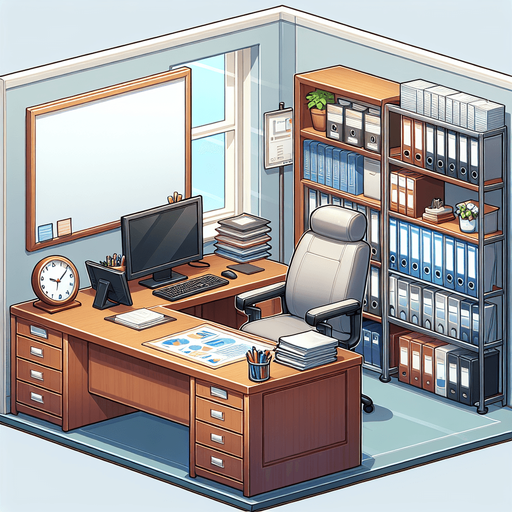 insde manager office.
Single Game Texture.  In-Game asset.  2d.  Blank background.  High contrast.  No shadows
