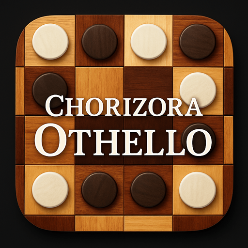 Modern App Store icon, high definition, square with rounded corners, different othello game squares cells of wood, different wood, different colors, HD colors, for a game titled "Chorizora Othello" and without the description "A territorial strategy game where players flip opponent pieces by trapping them between their own pieces on a 10x10 grid.". with text on the middle of the icon "Chorizora Othello"!