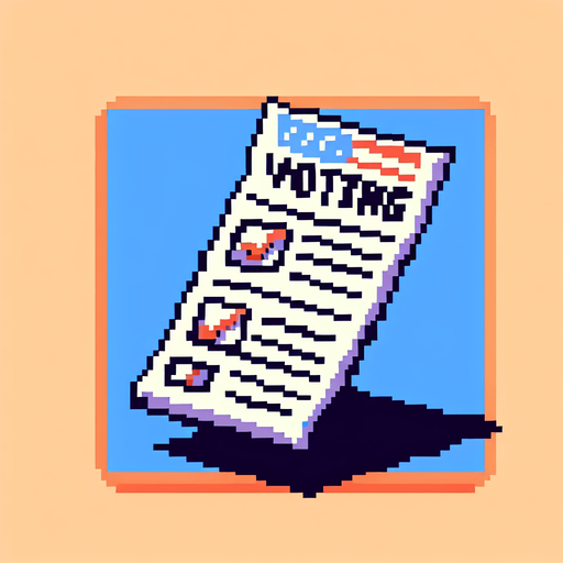 vote slip. cartoon. 8-bit..
Single Game Texture. In-Game asset. 2d. Blank background. High contrast. No shadows.