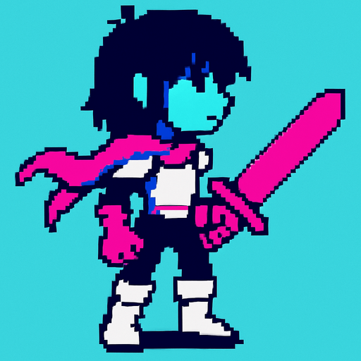 Kris chica con espada rosa mirando ala izquierda.
In-Game asset.  2d.  High contrast.  No shadows