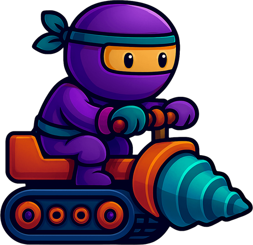Same image of ninja with dig machine but with different colors for both. do random colors. HD colors.