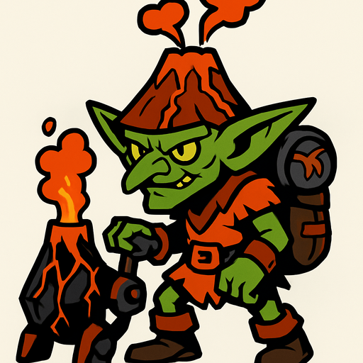 volkanik gezgini goblin.
In-Game asset.  2d.  High contrast.  No shadows