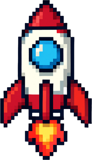 2d pixel art rocket.
In-Game asset.  2d.  High contrast.  No shadows