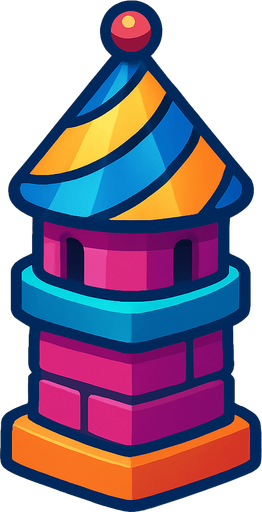 Small colorful tower.
In-Game asset.  2d.  High contrast.  No shadows