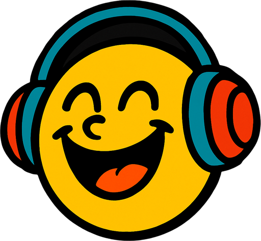 müzik dinleyen neşeli surat.
In-Game asset.  2d.  High contrast.  No shadows