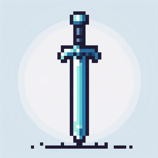 Espada pixelado.
Single Game Texture.  In-Game asset.  2d.  Blank background.  High contrast.  No shadows