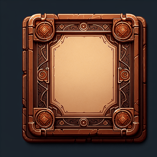 A cardback in brown empy color with mystical corners.
Single Game Texture. In-Game asset. 2d. Blank background. High contrast. No shadows.