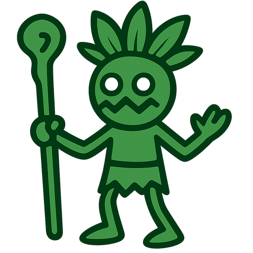 Green Shaman stickman.
In-Game asset.  2d.  High contrast.  No shadows