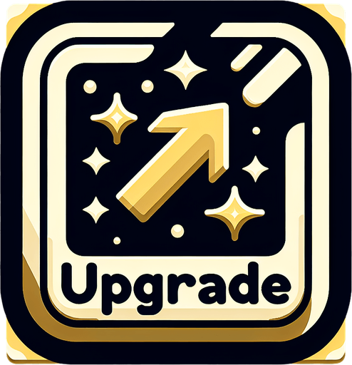 Upgrade sign.
Single Game Texture. In-Game asset. 2d. Blank background. High contrast. No shadows.