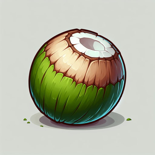 coconut.
Single Game Texture. In-Game asset. 2d. Blank background. High contrast. No shadows.