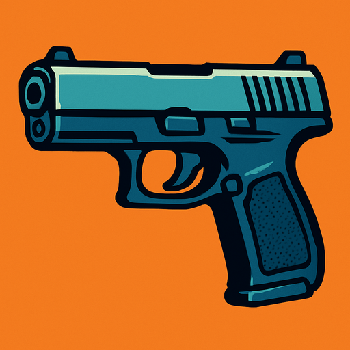 Arme a feu.
In-Game asset.  2d.  High contrast.  No shadows
