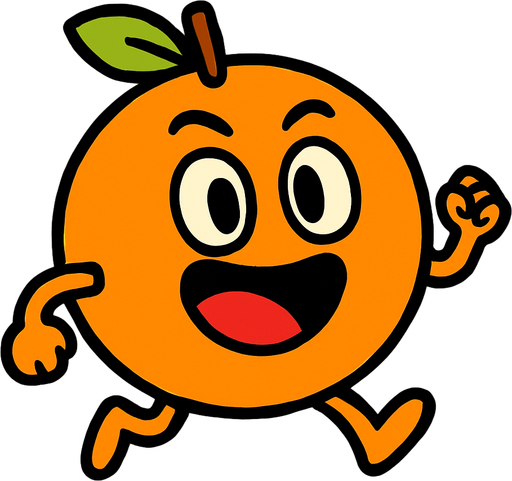 Naranja animada.
In-Game asset.  2d.  High contrast.  No shadows