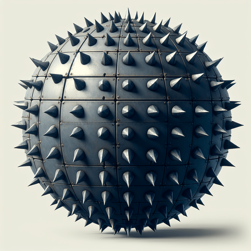 küre her yöne simetrik demir diken.
Single Game Texture. In-Game asset. 2d. Blank background. High contrast. No shadows.