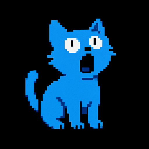 Haz un sprite de un gato azul sin pupilas con la boca abierta mirando arriba.
In-Game asset.  2d.  High contrast.  No shadows