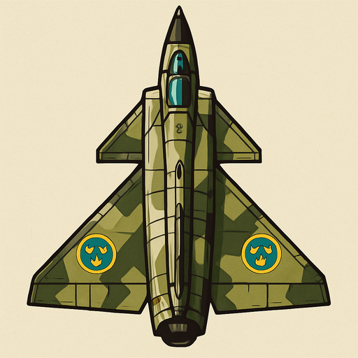 A Saab 37 Viggen fighter jet..
In-Game asset.  2d.  High contrast.  No shadows. Top down view