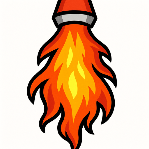 rocket tail flame with fire.
In-Game asset.  2d.  High contrast.  No shadows