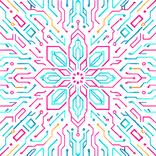Cyberpunk style kaleidoscope pattern design for homepage.
In-Game asset.  2d.  High contrast.  No shadows