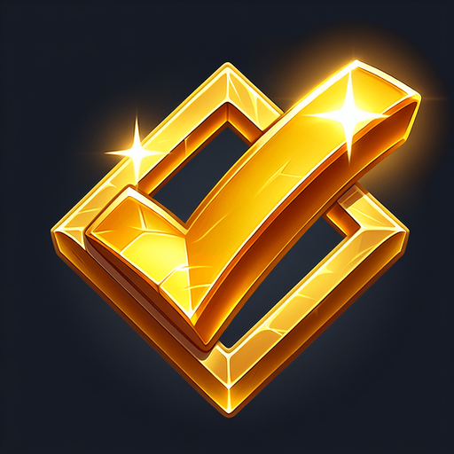 Brilliant Gold Checkmark.
Single Game Texture. In-Game asset. 2d. Blank background. High contrast. No shadows.
